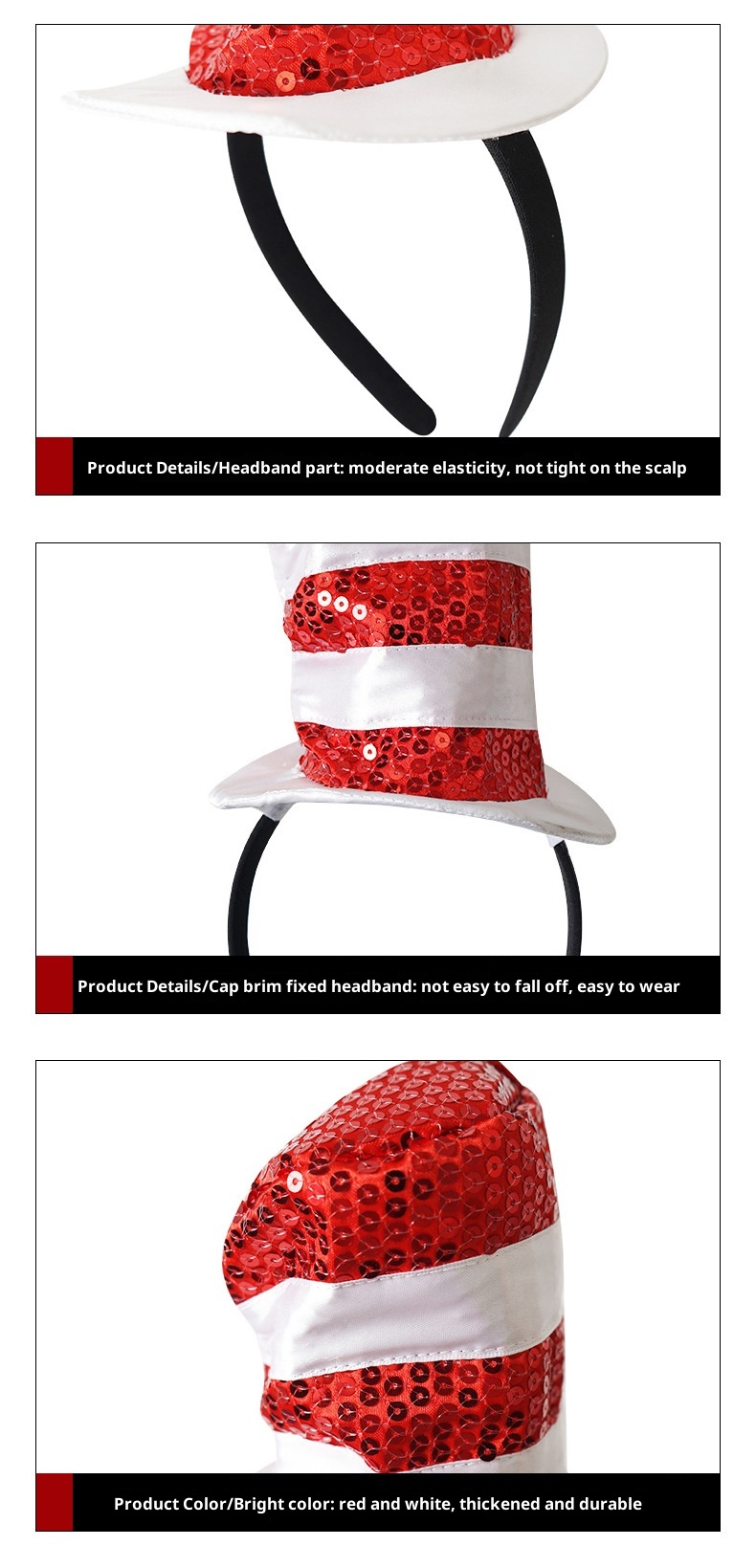 Lillian Role Play Prom Red White Sequin Striped Stage Performance Dr. Seuss European And American Style Hat_voghion.com