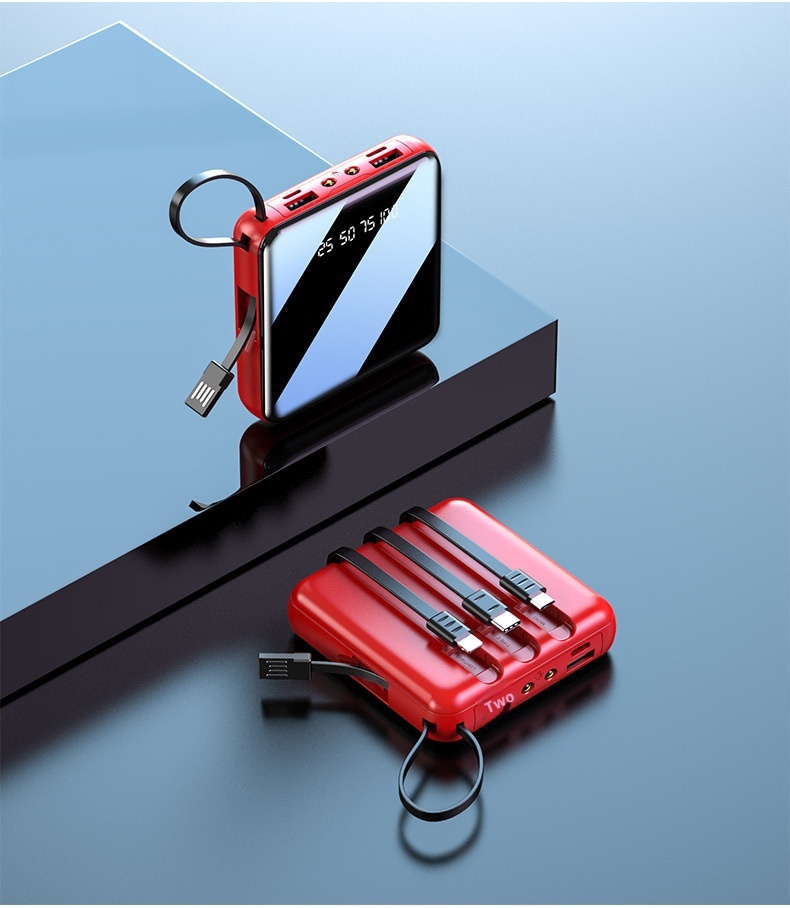 techglobe Mini Built-in Cable Bank 20000mAh Large Capacity Portable Mobile Power Supply Gift Custom Wholesale_voghion.com