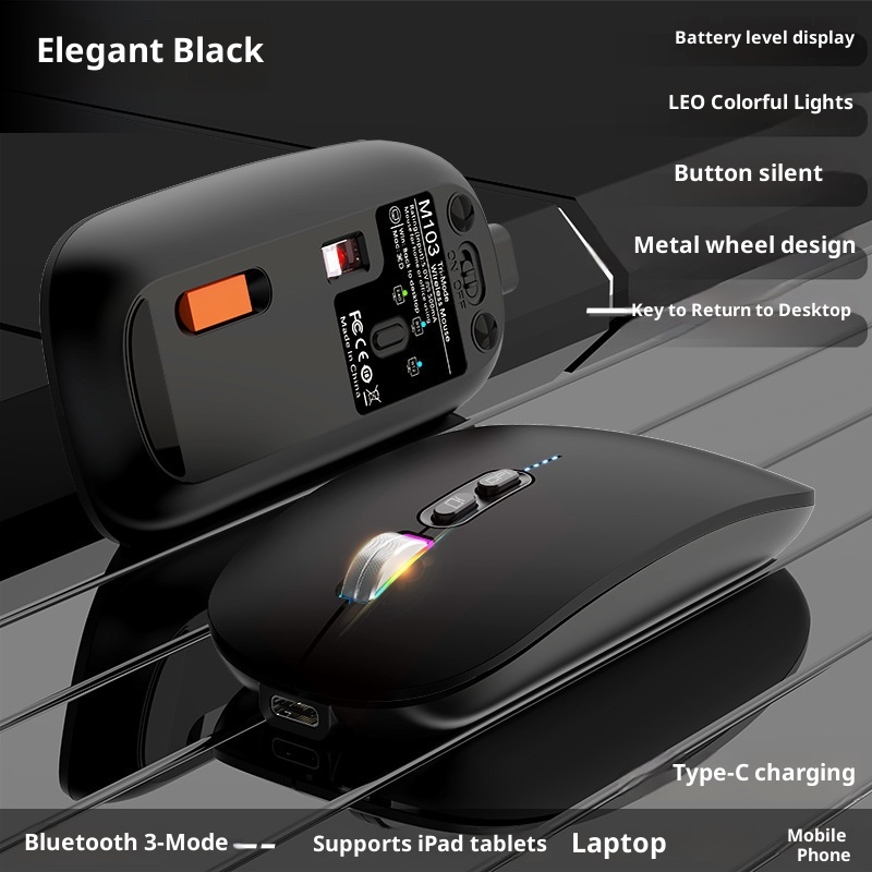 Digitex Digitex 2.4G Bluetooth Silent Portable Battery Display Desktop Laptop Universal Three-Mode Wireless Mouse_voghion.com