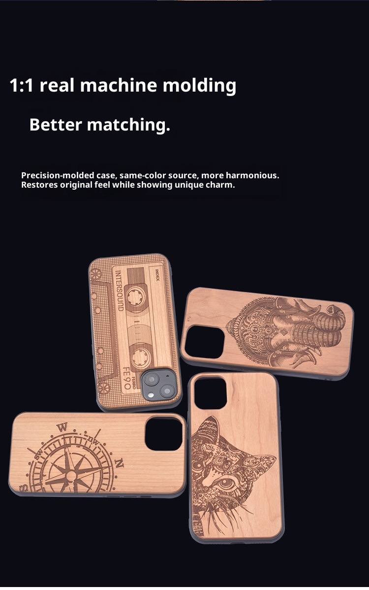 TechGlobe 14 Cherry Pattern Phone Case Arc Compatible IPhone 17 Pro Bamboo Wood Color Protective Cover_voghion.com