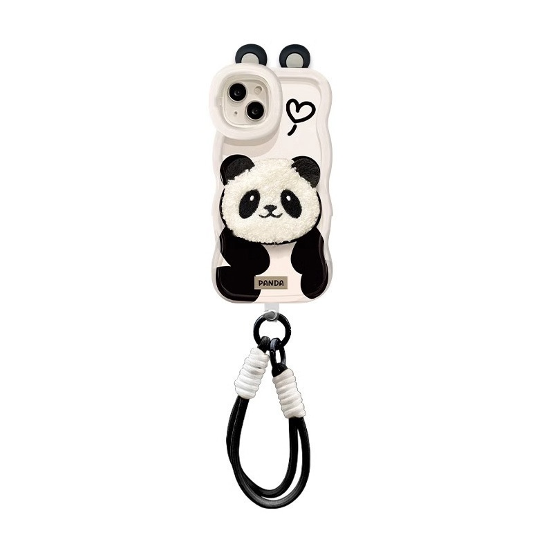 TechGlobe Plüsch-Panda-Lanyard, kompatibel mit iPhone 16 Pro, iPhone 15, niedliche, stoßfeste Silikonhülle, iPhone 14, unsichtbarer Doppelständer, iPhone XR_voghion.com