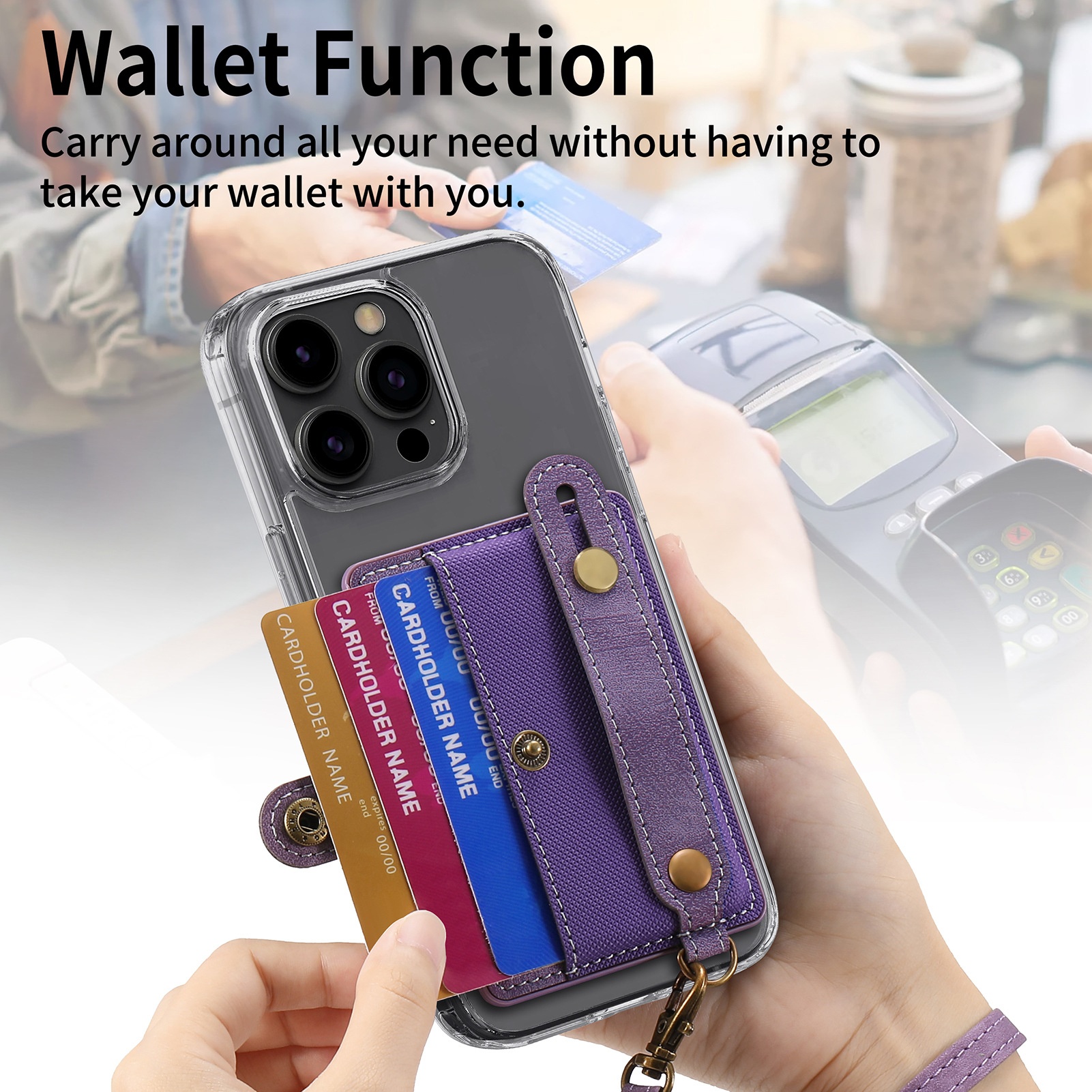 TechGlobe Multifunktionale Halterung mit 3M-Kleberückseite, Handgelenkschlaufe, Kartenfach, Münzclip, Ständer, Handytasche aus PU-Leder_voghion.com