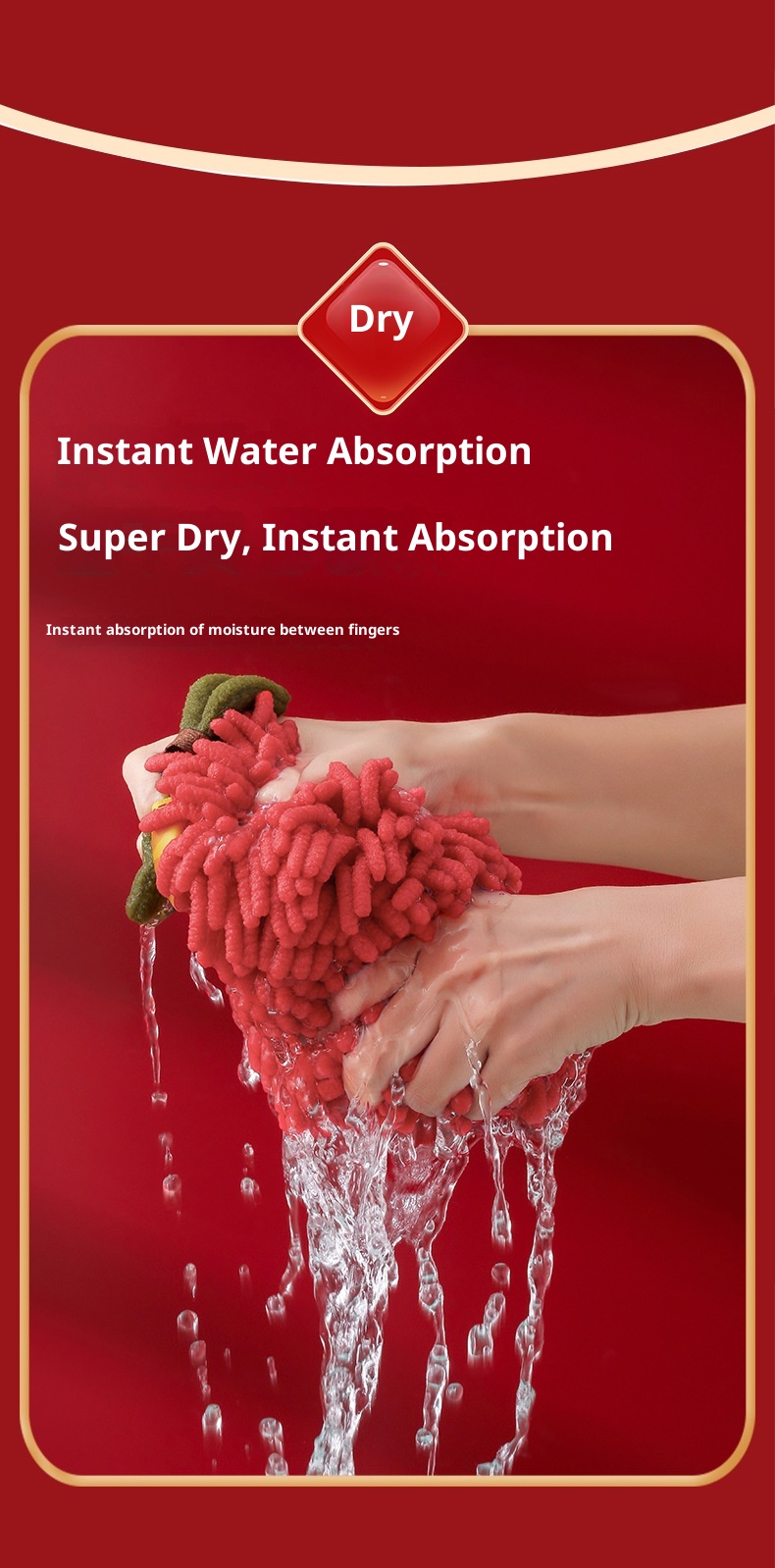 Lillian Red Festive Ruyi Persimmon Chenille Ball Gift Kitchen Hanging Absorbent Hand Towels Cross-Border_voghion.com