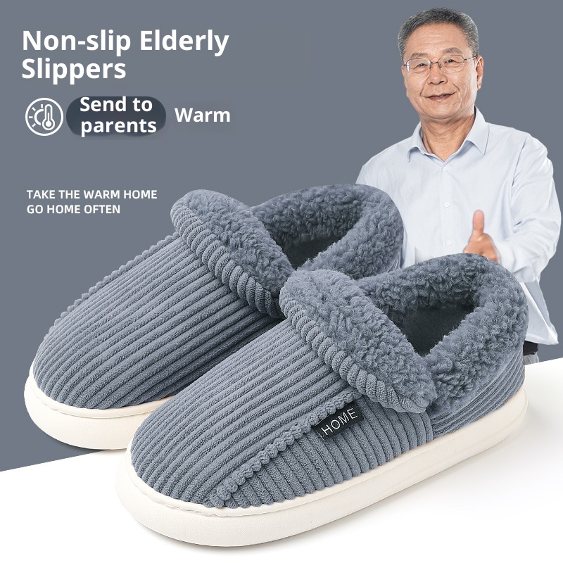 Zees Plush Warm Shoes Men Winter Outdoor Wear Middle-aged And Elderly Home Indoor Thick-soled Non-slip Closed-back Cotton_voghion.com