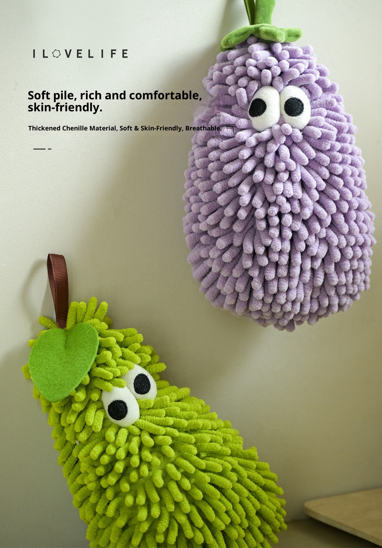Lillian Chenille Hand Hanging Gift Kitchen Absorbent Cute Big Eyes Cartoon Design Non-Slip Towel_voghion.com