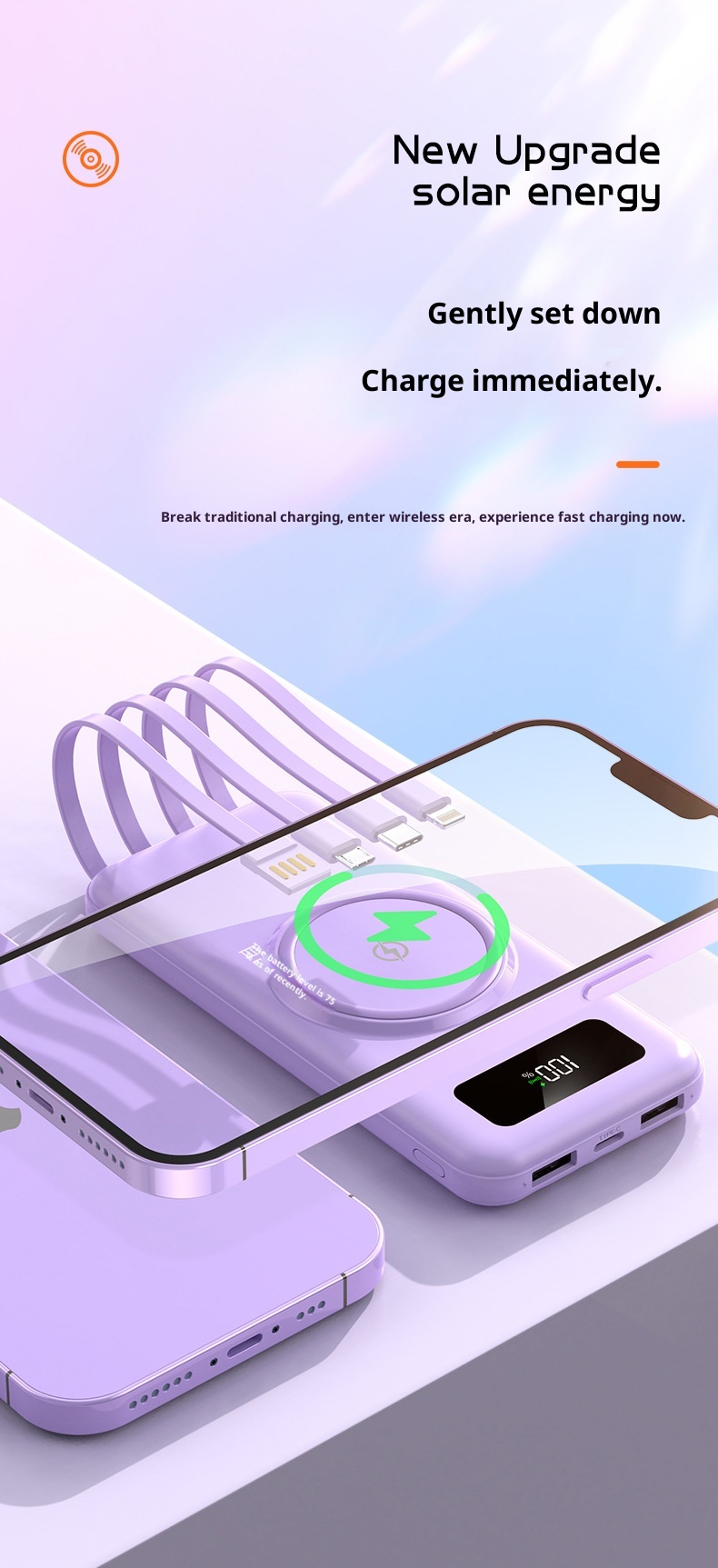 techglobe Grenzüberschreitende drahtlose Powerbank mit integriertem Kabel, großer Kapazität (20000 mAh), Schnellladefunktion, individuell anpassbar_voghion.com