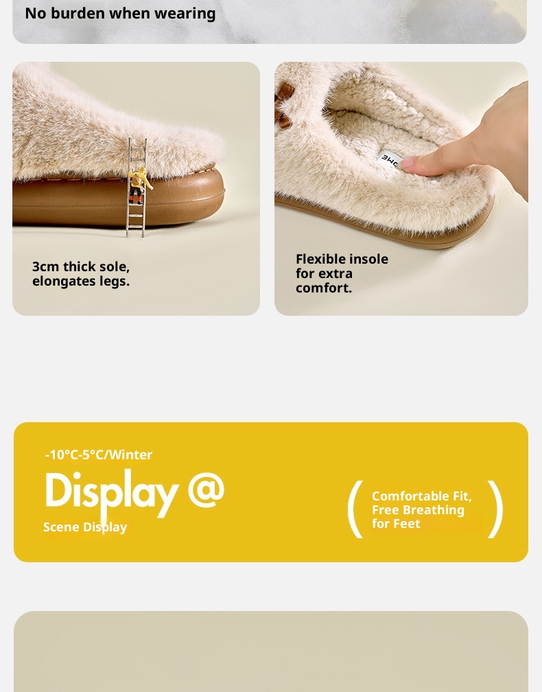 Zees Bowknot For Women Winter Indoor Thick Sole Furry Home Plush Warm Cotton Slippers_voghion.com