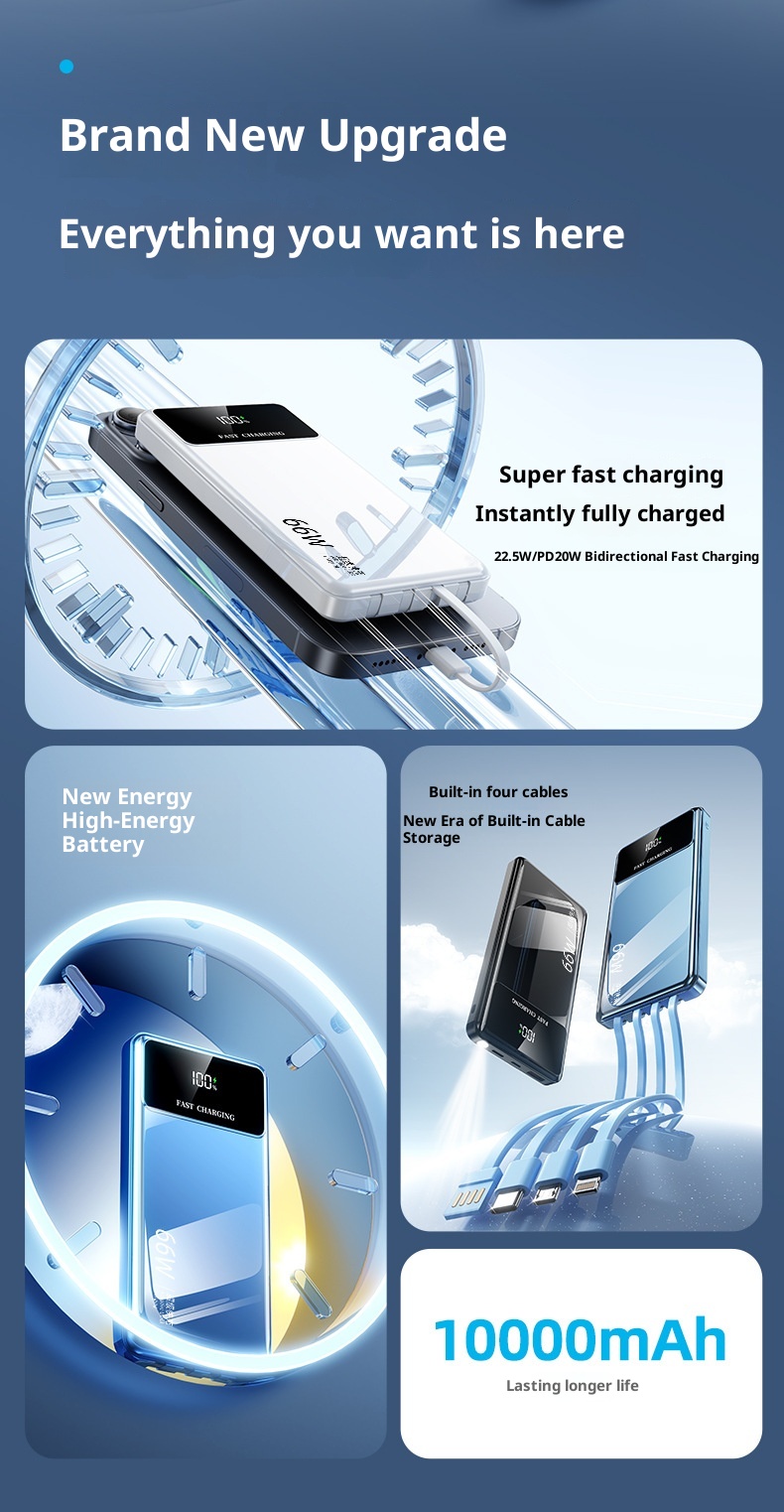 techglobe Cross-Border New Model Gift Custom Large Capacity Shared Super 66W Power Bank Fast Charging With Cable_voghion.com