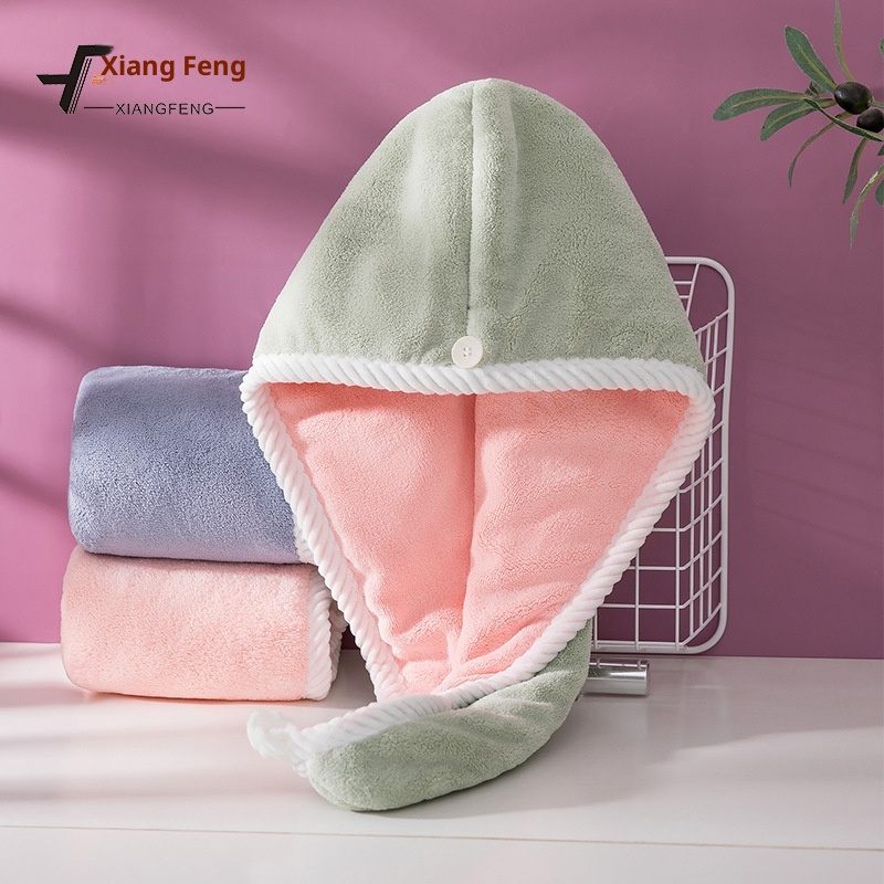 Lillian Xiangfeng Verdikte Color-Block Coral Fleece Dubbellaagse Haardroger Grote Absorberende Zachte Niet-Verharende Badmuts, Hoofd_voghion.com