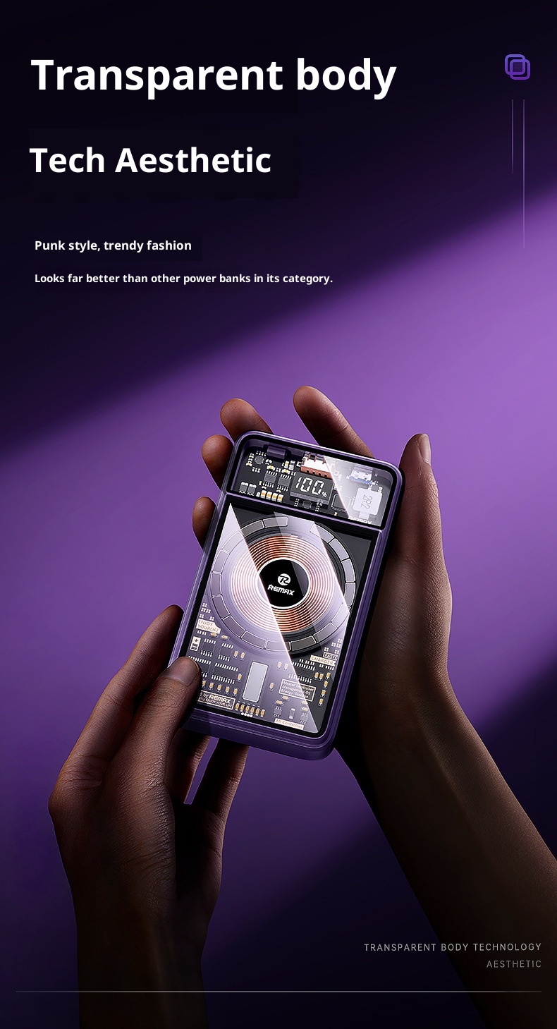 TechGlobe REMAX compatibile con 17 cavi magnetici trasparenti integrati, banca dati mobile da 10000 mAh con ricarica rapida 3C_voghion.com