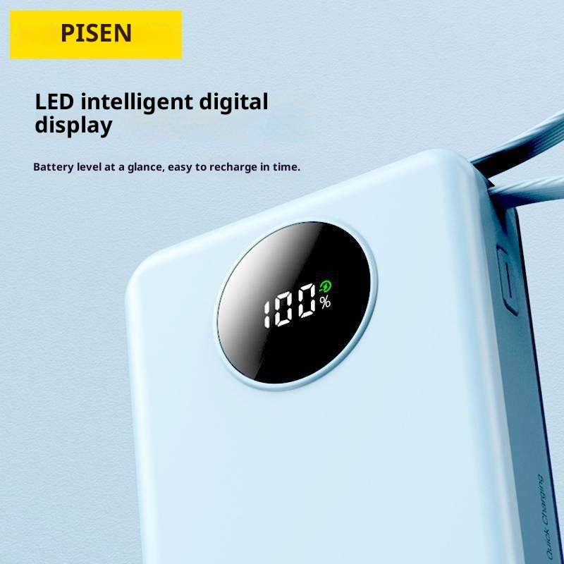 techglobe Pinsheng Bank 10000mAh Mini-Powerbank mit integriertem Kabel, 3C-zertifiziert, Schnellladefunktion_voghion.com