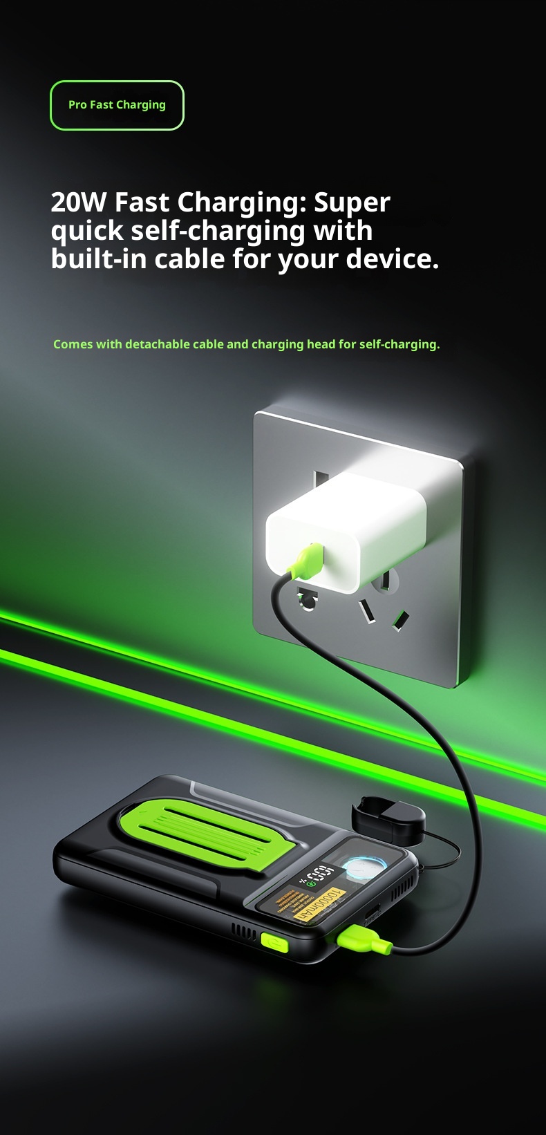 techglobe 22,5W Magnetische, transparente Powerbank mit integriertem Kabel, ultradünn, kompakt, Mini, tragbar, Geschenk, mobile Stromversorgung_voghion.com