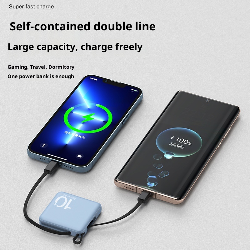 techglobe Neue Mini-Powerbank mit großer Kapazität (10000 mAh) und integriertem Schnellladekabel – Kompaktes, tragbares Ladegerät_voghion.com