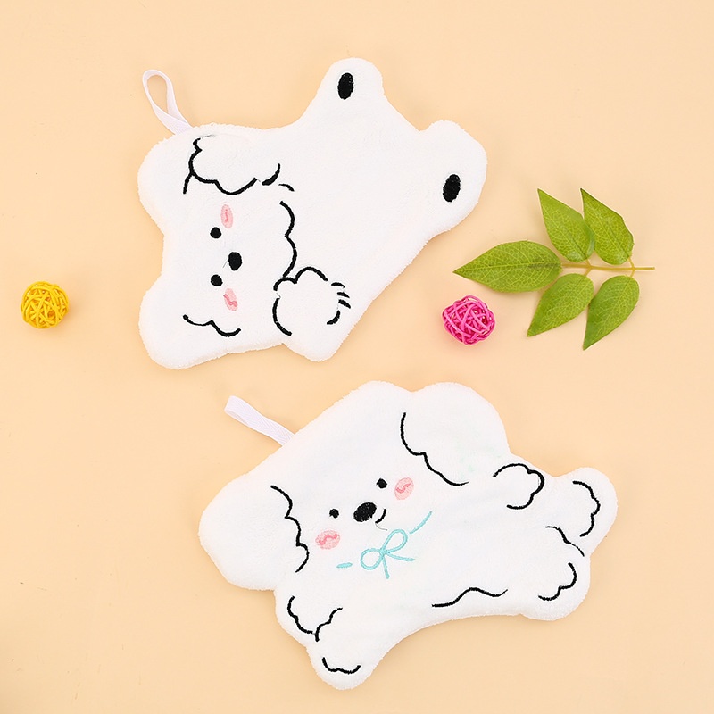 Lillian Dog Coral Fleece Kitchen Bathroom Non-Absorbent Cartoon Children's Hanging Towel Gift Hand Drying_voghion.com