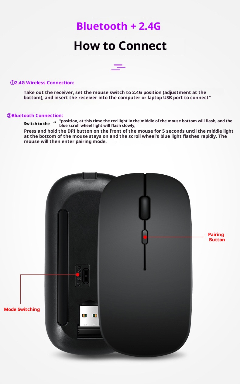Techglobe Wireless Dual Mode FVW309S Rechargeable Bluetooth Office Silent Mouse Compatible With HP/Dell_voghion.com