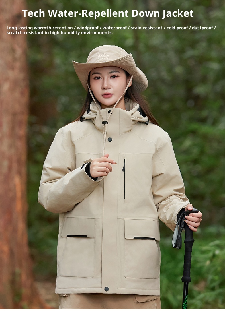 Veste ActiveGo Outdoor décontractée en duvet rembourré, coupe-vent et imperméable pour couple, unisexe, idéale pour les voyages et la randonnée._voghion.com