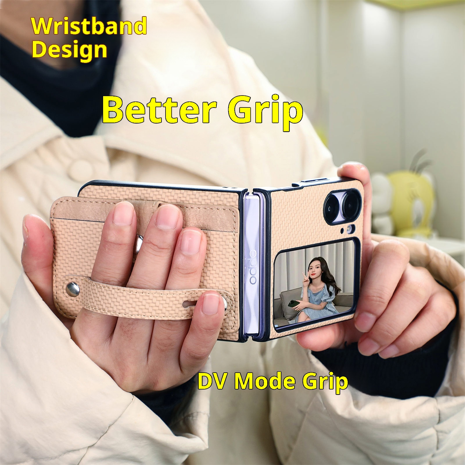 TechGlobe Suitable For OPPO Find N3 Flip Multifunctional Phone Case Creative Stand Card Slot Wrist Strap PC Protective Cover_voghion.com