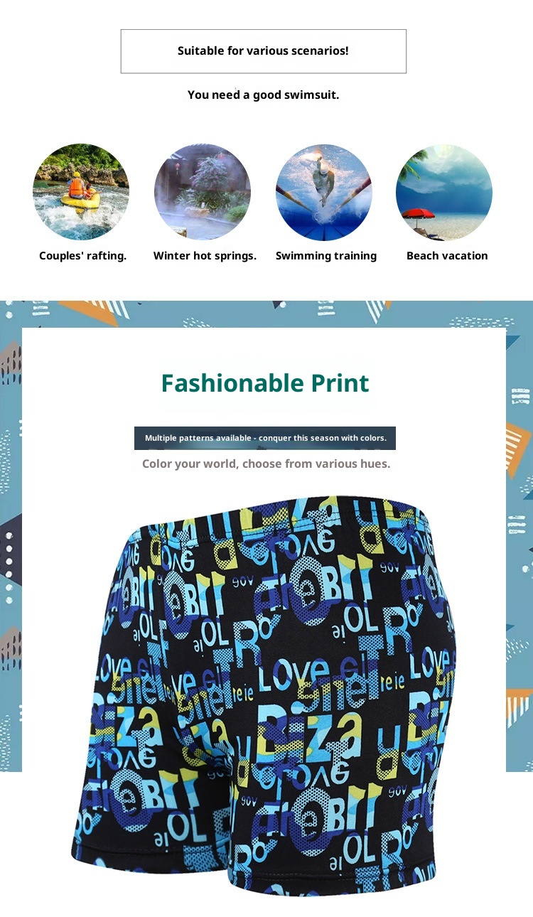 001 Hot-Selling Trunks For Adults, Men's Plus Size Anti-Embarrassment Boxer Shorts, Printed Beach And Hot Spring Swimming_voghion.com