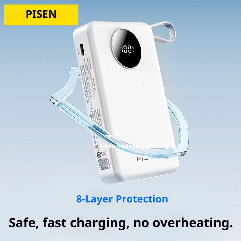 techglobe Pinsheng Bank 10000mAh Mini-Powerbank mit integriertem Kabel, 3C-zertifiziert, Schnellladefunktion_voghion.com