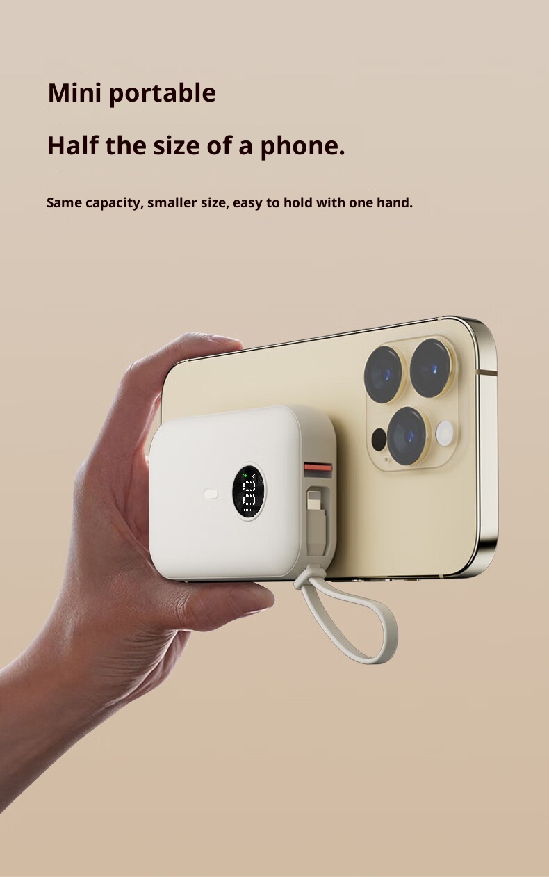 techglobe 3C-zertifizierte Mini-Powerbank mit integriertem Kabel, kompatibel mit Huawei 15/16, kompakt, tragbar, Schnellladefunktion_voghion.com