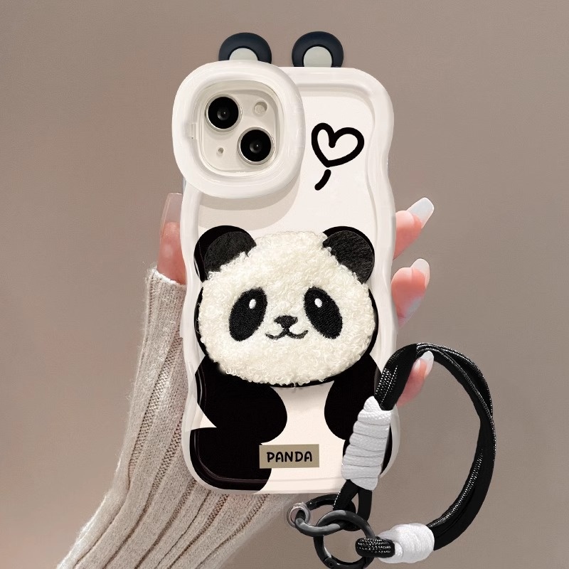 TechGlobe Plüsch-Panda-Lanyard, kompatibel mit iPhone 16 Pro, iPhone 15, niedliche, stoßfeste Silikonhülle, iPhone 14, unsichtbarer Doppelständer, iPhone XR_voghion.com