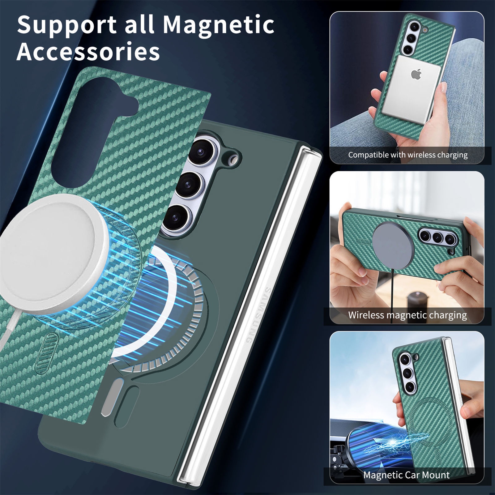 TechGlobe compatibile con Samsung Galaxy Fold6 custodia in fibra di carbonio con pellicola magnetica integrata Z Fold5_voghion.com