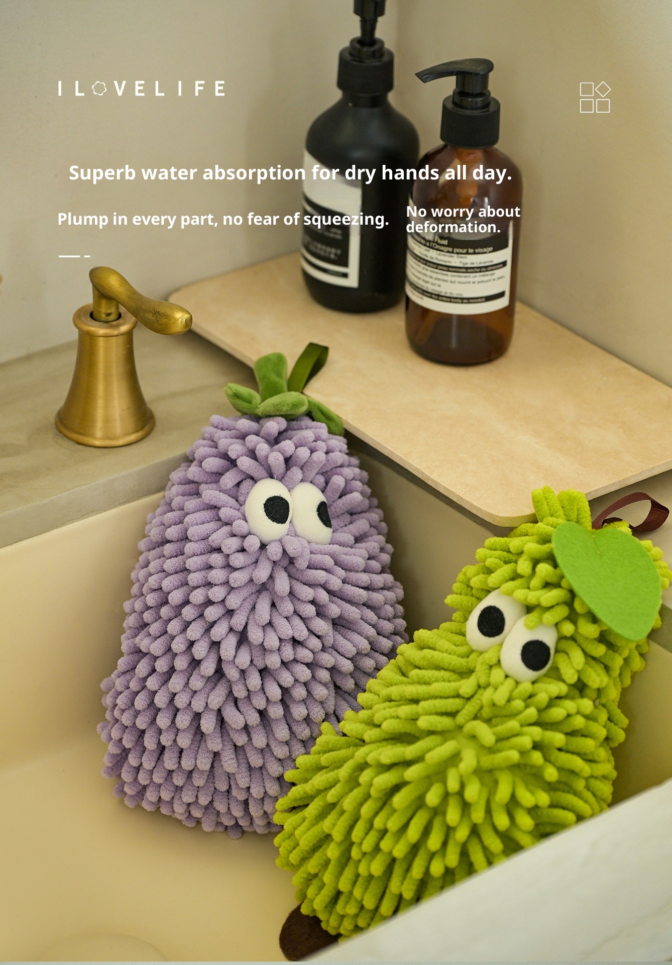 Lillian Chenille Hand Hanging Gift Kitchen Absorbent Cute Big Eyes Cartoon Design Non-Slip Towel_voghion.com