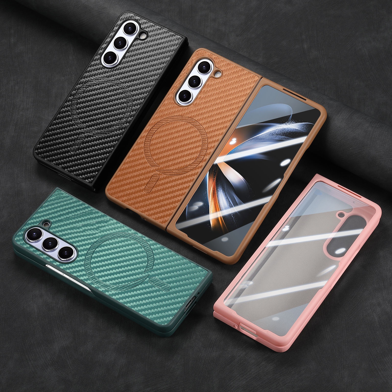 TechGlobe compatibile con Samsung Galaxy Fold6 custodia in fibra di carbonio con pellicola magnetica integrata Z Fold5_voghion.com