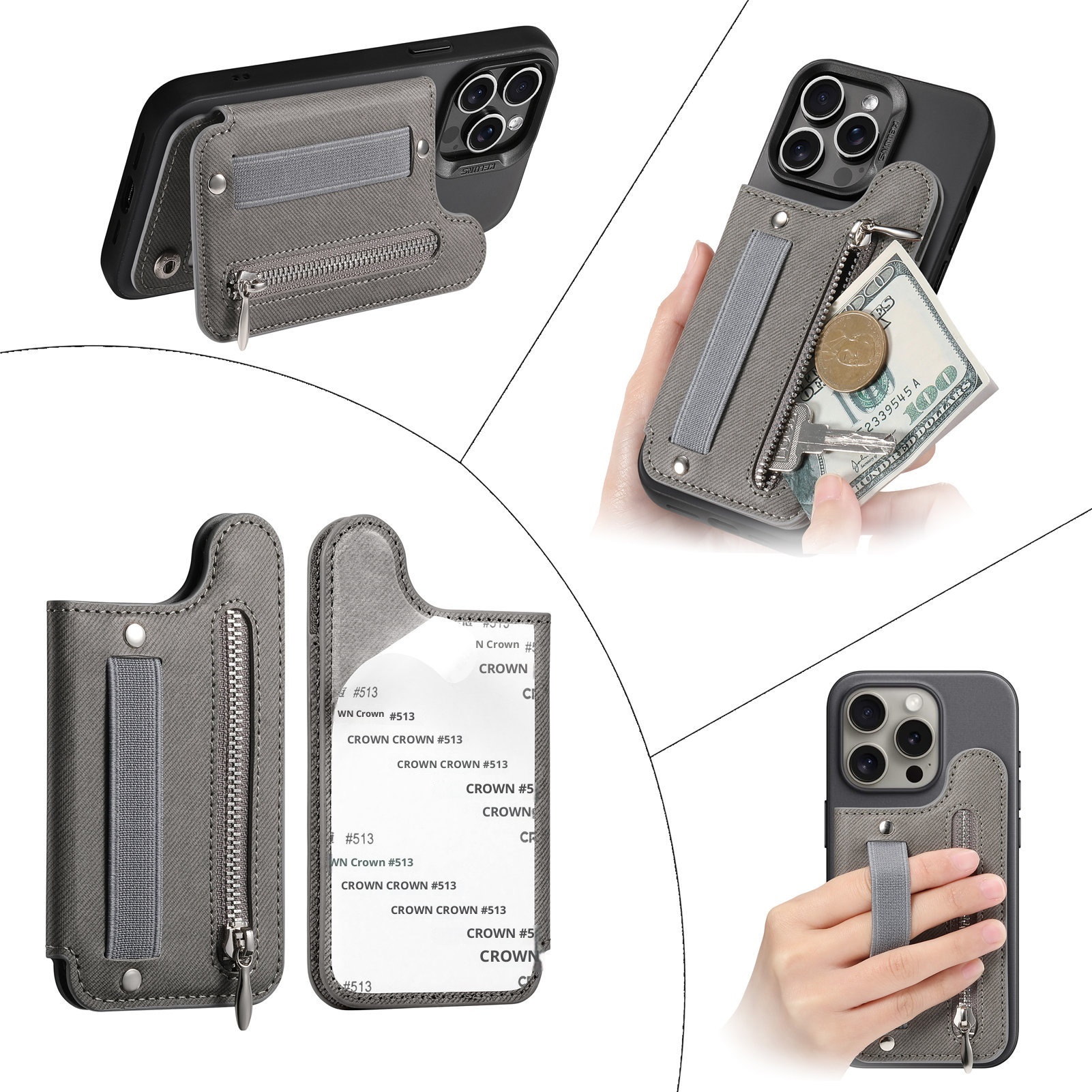 TechGlobe Rückseitenaufkleberhalter Kartenetui Links und Rechts Klappbar Große Aufbewahrung Brieftasche RFID Ständer Handytasche Handschlaufe Elastische Kordel_voghion.com