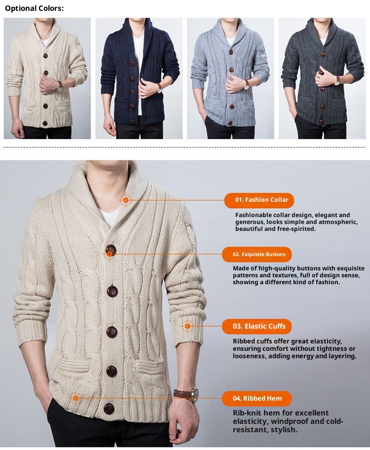 niño Niño Niño Niño Fuente transfronteriza Abrigo de lana informal para hombre Primavera y otoño Nuevo estilo Cárdigan de punto Solapa grande Tallas grandes De moda_voghion.com