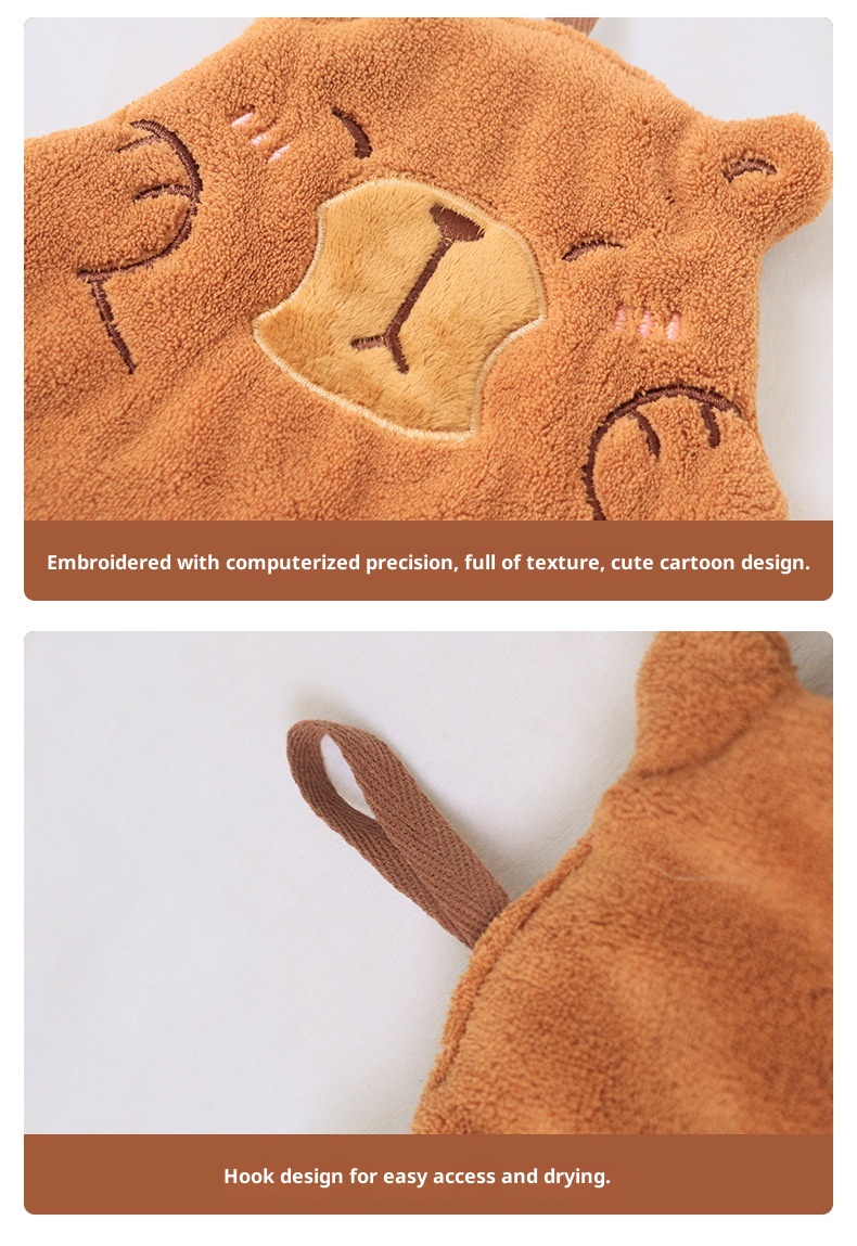 Lillian Cross-Border Kapibara Coral Fleece Hanging Thickened Non-Shedding Handkerchief Absorbent Hand Wiping Small Towel_voghion.com