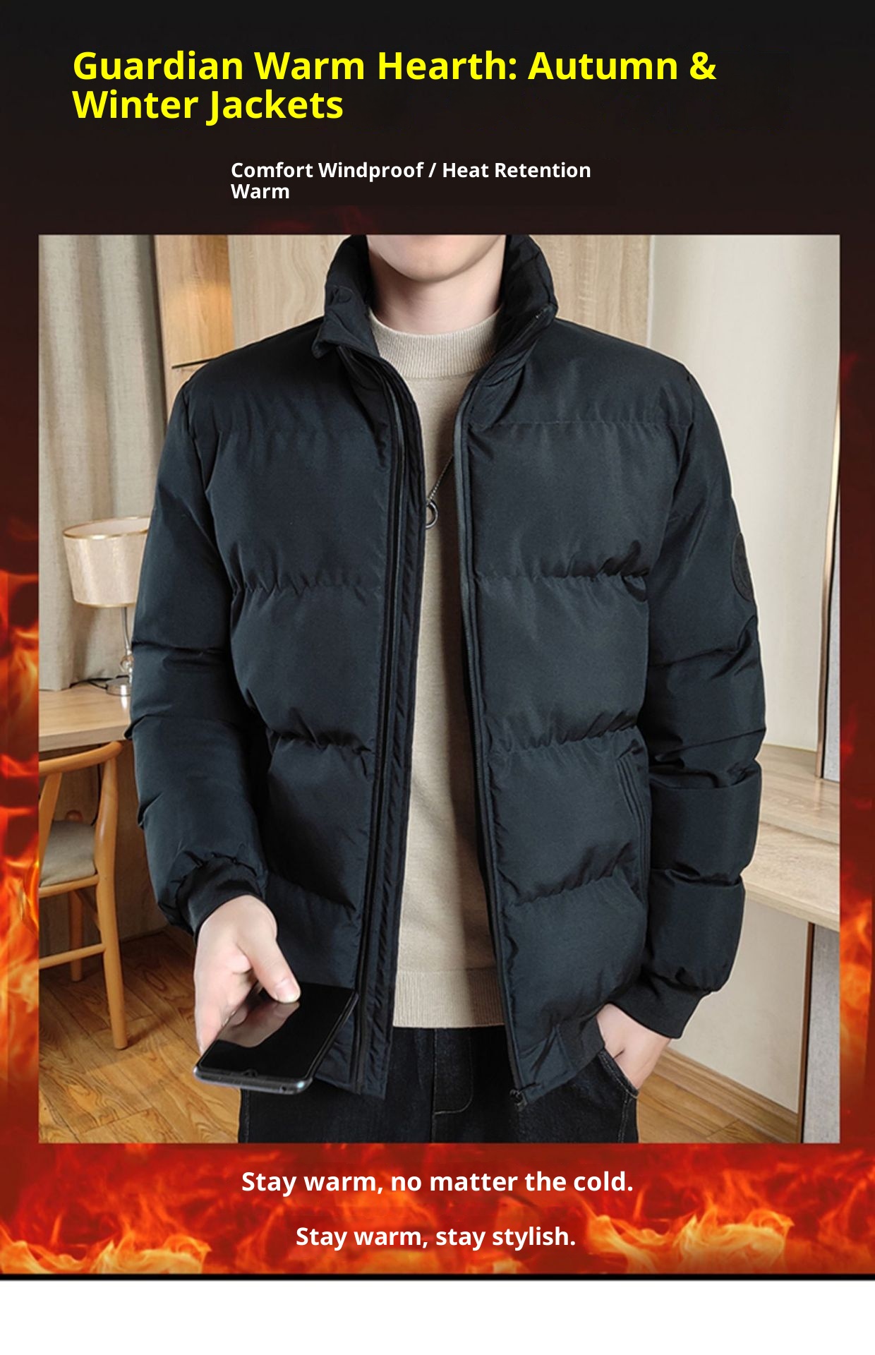 boy Herren-Daunenjacke Herbst Winter Dicke warme Stehkragen Slim Fit Kältebeständiger Freizeitmantel Trendy_voghion.com