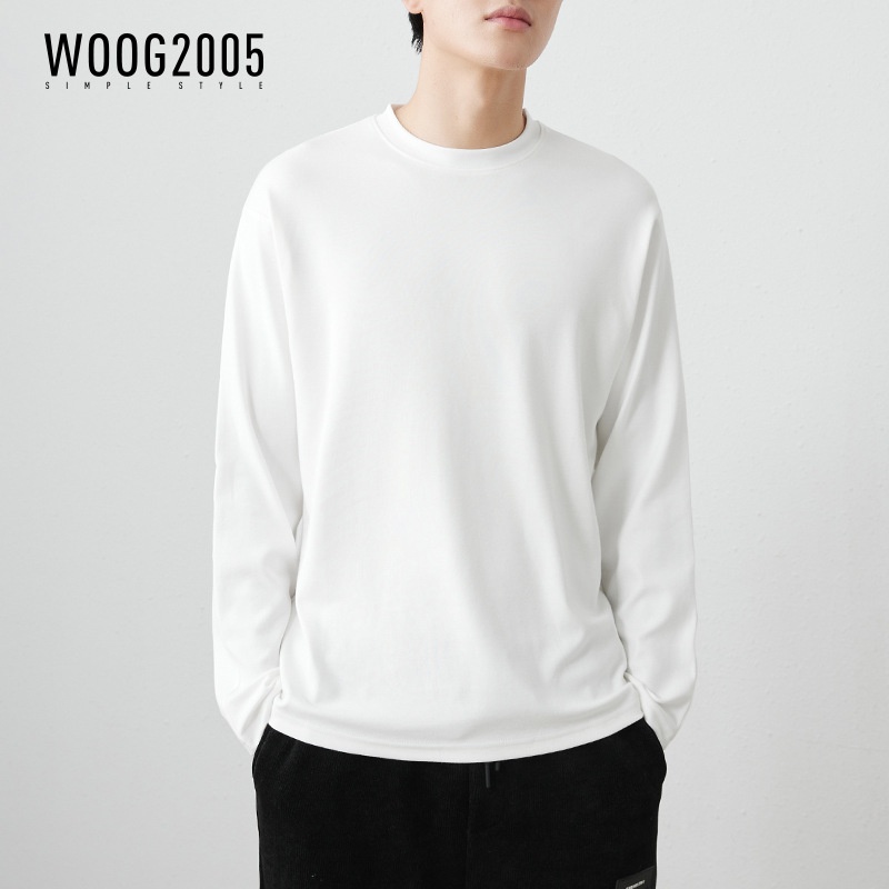 QFV507045555501<2 T-shirt a maniche lunghe da uomo in cotone peruviano pettinato 260 g, primavera estate 2025, nuova maglietta da uomo con strato interno in tinta unita_voghion.com