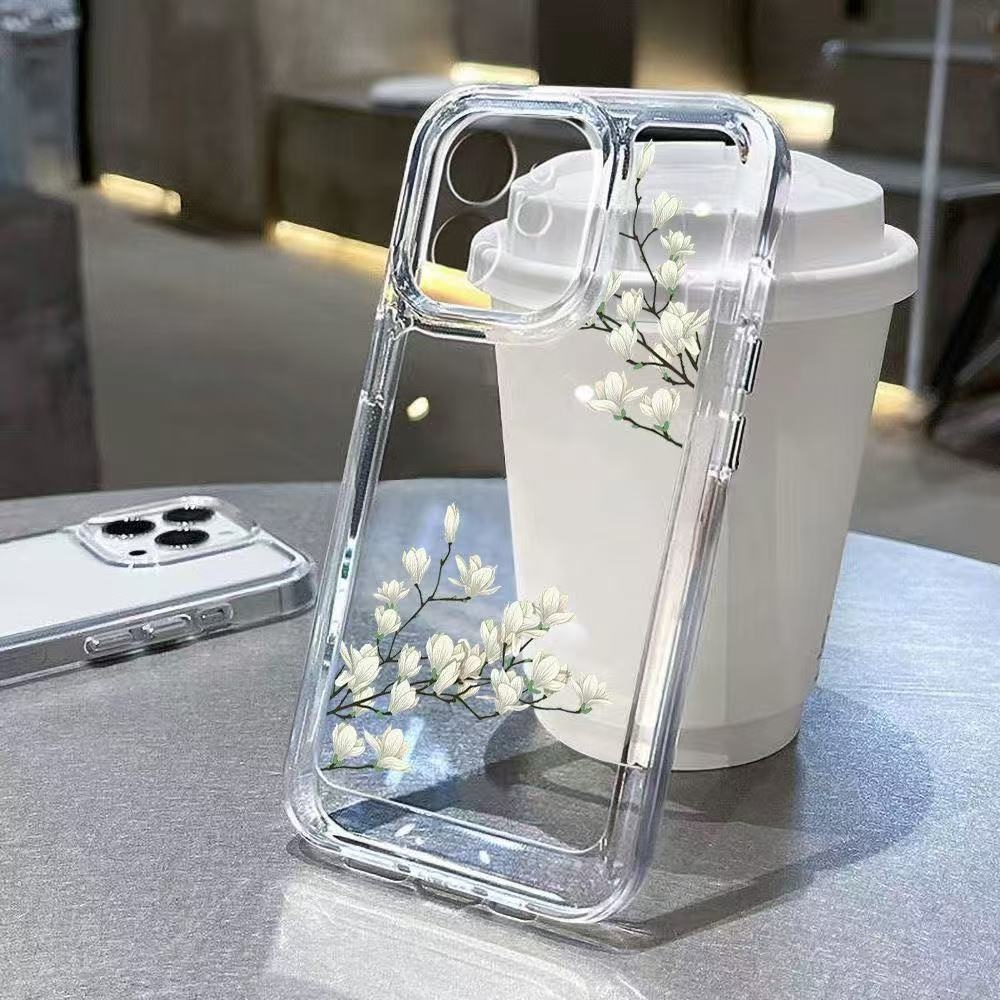 TechGlobe TechGlobe Simple Floral Case For IPhone 16, 15 Pro Max, Transparent 14 Plus, Girly 13, Minimalist 12_voghion.com