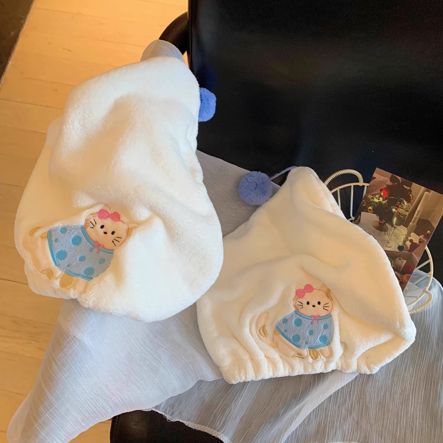 Lillian Cartoon Kitten Coral Fleece Drying Women, Super Absorbent Quick-Dry Hair Wrap, Thickened Home Towel Shower Cap For_voghion.com