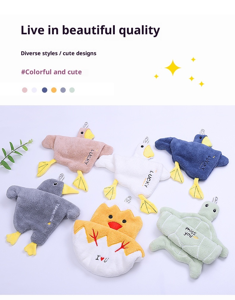 Lillian 2022 New Duck Hanging Cute Bear Bathroom Hand Cloth Absorbent Towel Thickened Household Handkerchief_voghion.com
