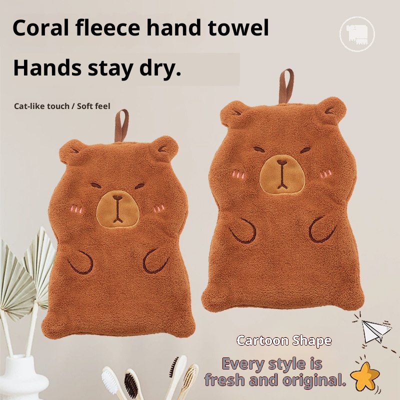 Lillian Cross-Border Kapibara Coral Fleece Hanging Thickened Non-Shedding Handkerchief Absorbent Hand Wiping Small Towel_voghion.com
