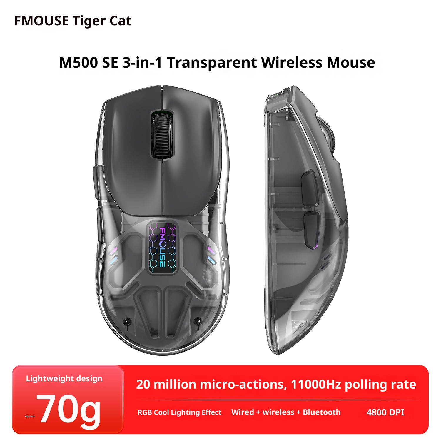 Digitex Digitex Huma Wireless Bluetooth Three-Mode Semi-Transparent Ro Programming Silent E-Sports Gaming Mouse_voghion.com