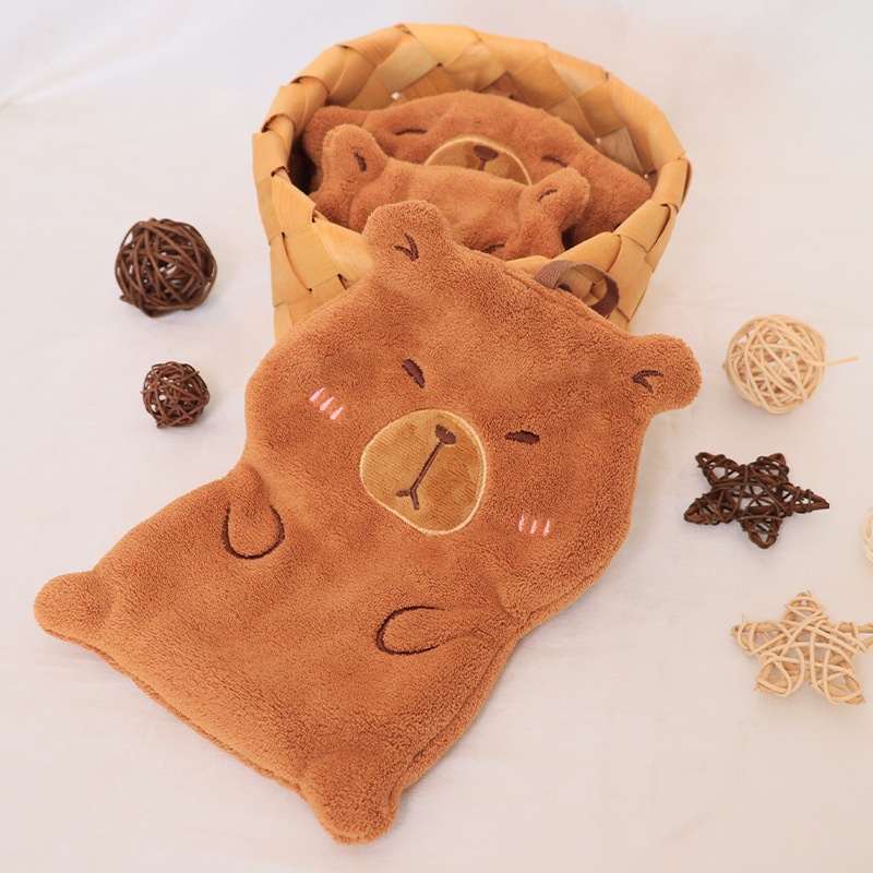 Lillian Cross-Border Kapibara Coral Fleece Hanging Thickened Non-Shedding Handkerchief Absorbent Hand Wiping Small Towel_voghion.com