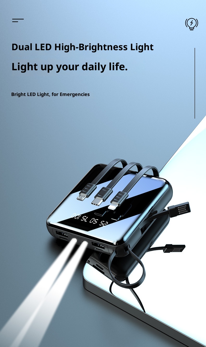 techglobe Mini Built-in Cable Bank 20000mAh Large Capacity Portable Mobile Power Supply Gift Custom Wholesale_voghion.com