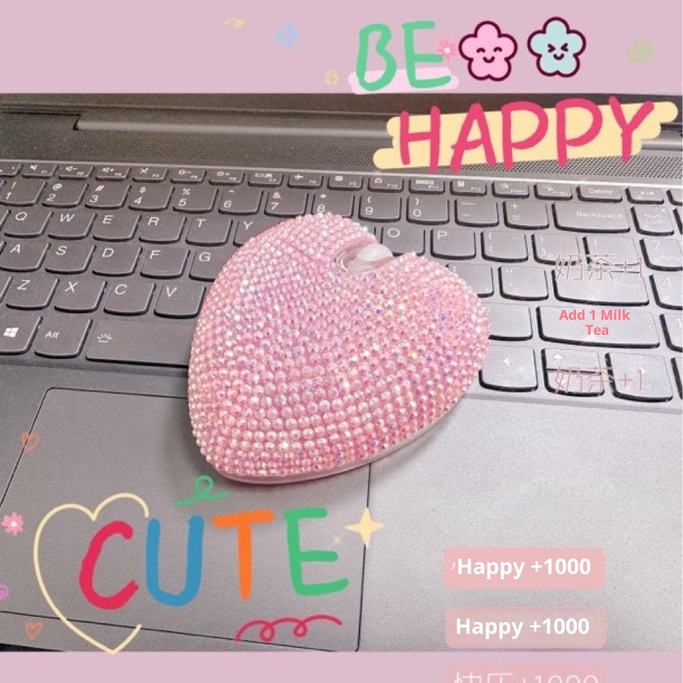 Techglobe Heart-shaped Wireless Bluetooth Charging Mouse, Wired Diamond-encrusted Mouse_voghion.com