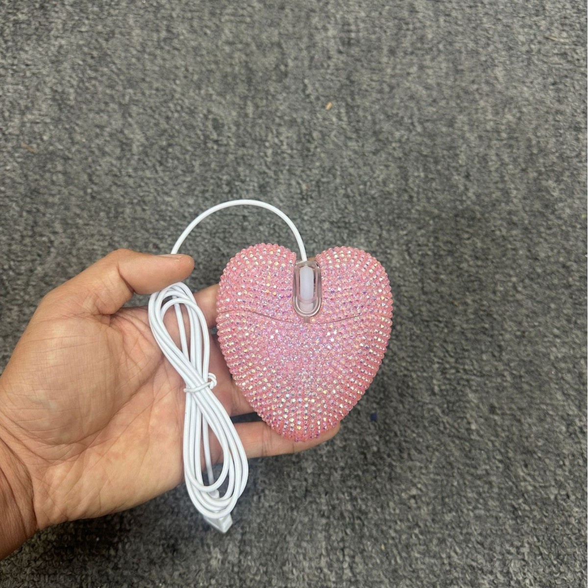 Techglobe Heart-shaped Wireless Bluetooth Charging Mouse, Wired Diamond-encrusted Mouse_voghion.com