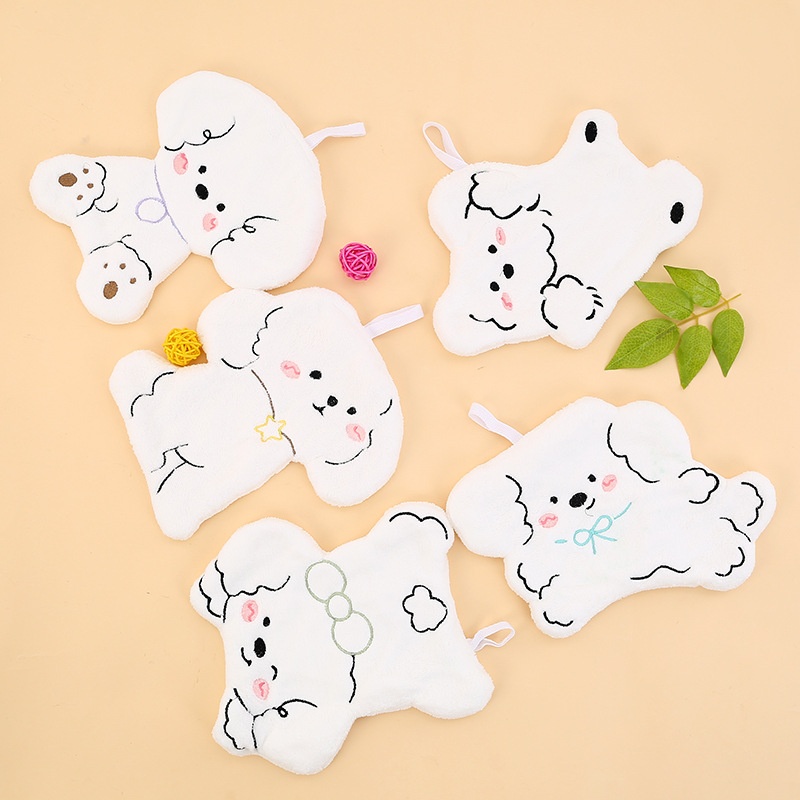 Lillian Dog Coral Fleece Kitchen Bathroom Non-Absorbent Cartoon Children's Hanging Towel Gift Hand Drying_voghion.com