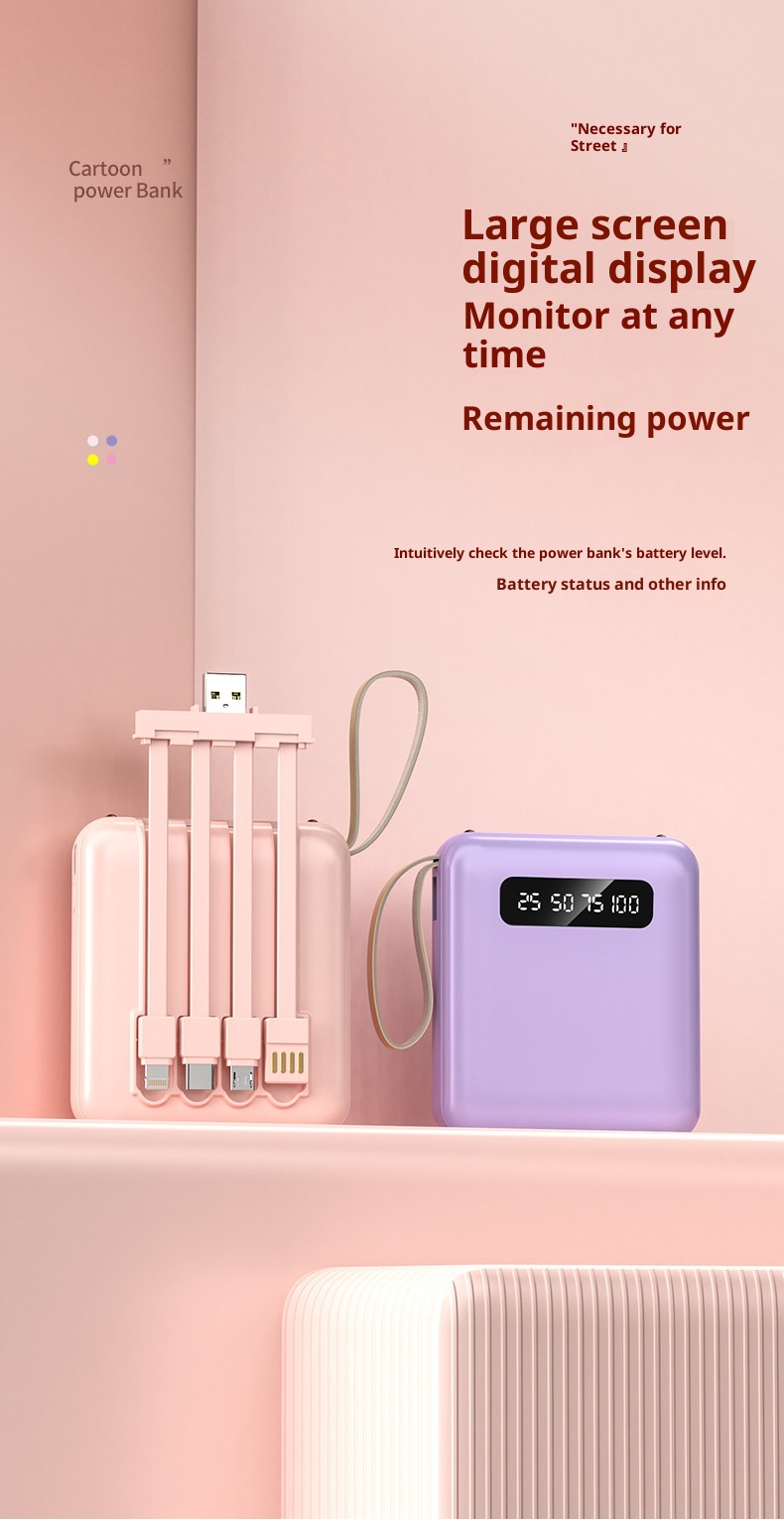 techglobe Mini-Powerbank mit integriertem Kabel, 20000 mAh Kapazität, Schnellladefunktion, Geschenkidee, individuell anpassbar_voghion.com