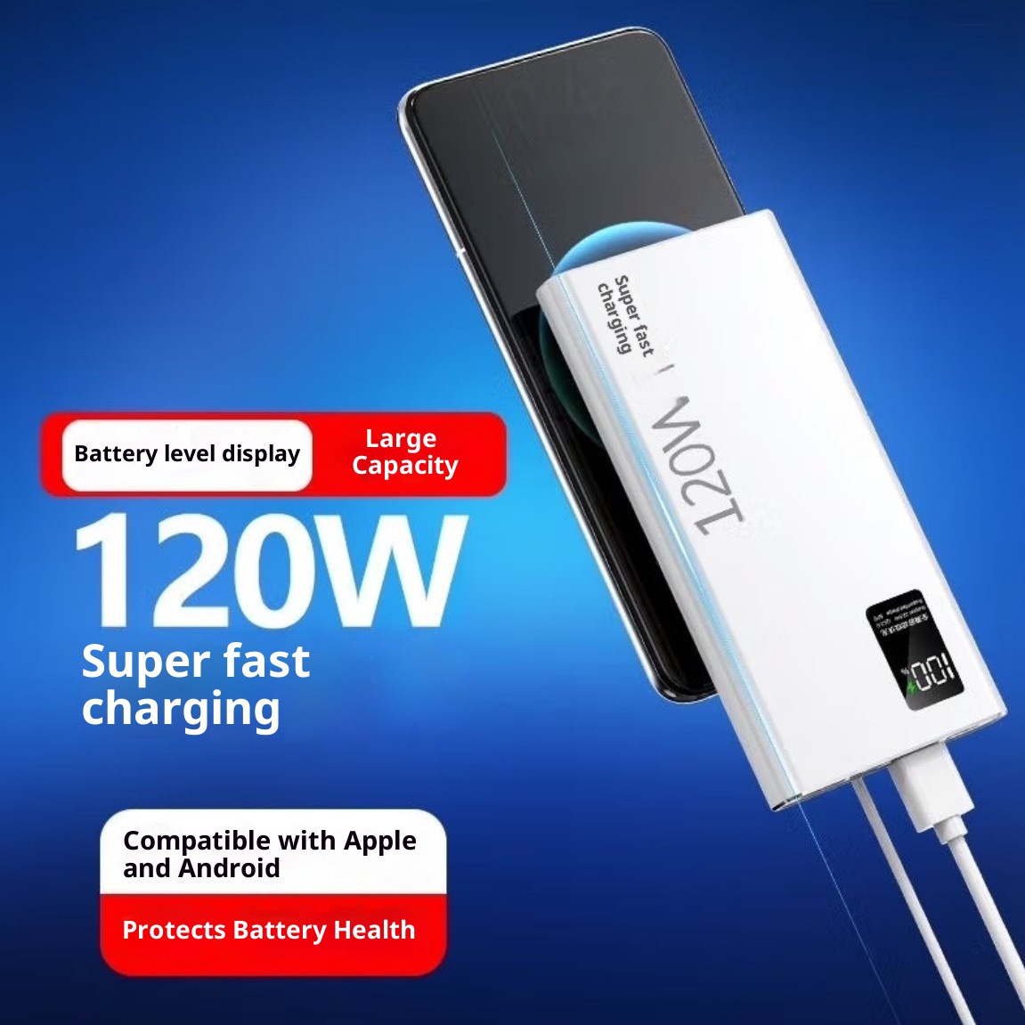 techglobe 3C Certified 120W Super Fast Charging 20000mAh Bank Large Capacity 10000mAh Portable Mobile Power Supply_voghion.com