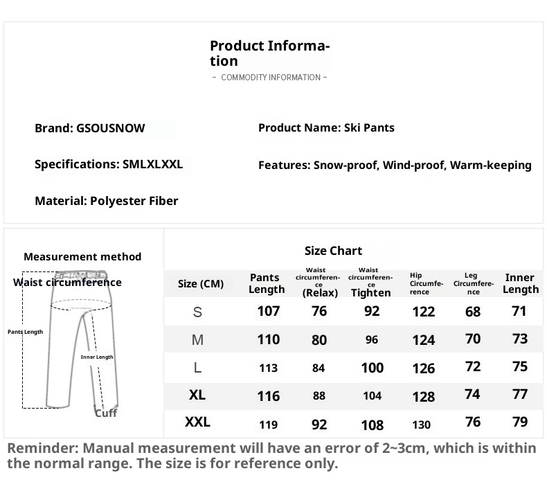 001 Gsousnow Winter New For Women, Snowboard Snowboard, Waterproof Windproof Ski Gear, Reflective Suit And Snow Pants_voghion.com