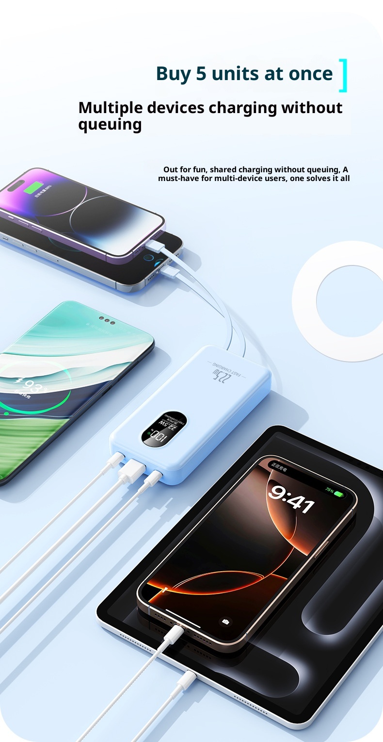 TechGlobe 2025 New Model 22.5W Super Bidirectional Fast Charging 20000mAh Built-in Cable Bank Mobile Power Supply Printing_voghion.com