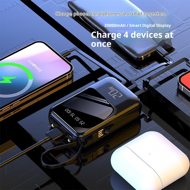 techglobe 20000mAh Gift Wholesale With Built-in Cable Digital Display Portable Large Capacity Power Bank_voghion.com