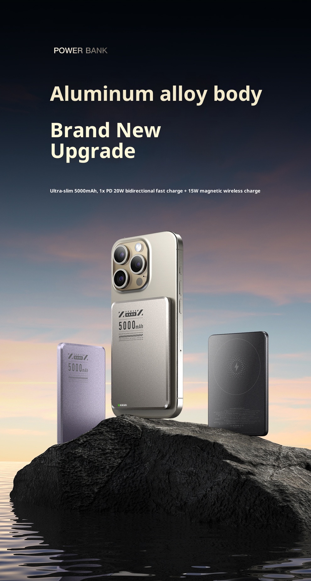 techglobe Metal Ultra-Thin Magnetic Power Bank 5000mAh PD20W Wireless Fast Charging Compact Portable Charger_voghion.com