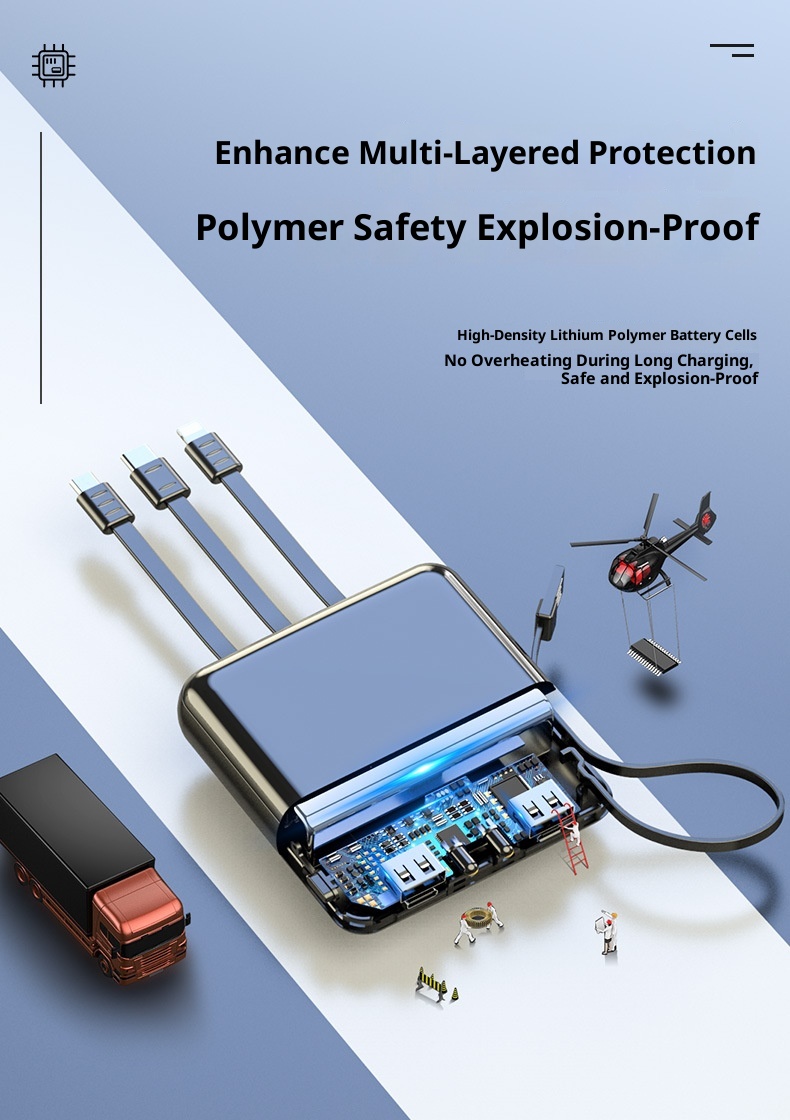 techglobe Mini Built-in Cable Bank 20000mAh Large Capacity Portable Mobile Power Supply Gift Custom Wholesale_voghion.com